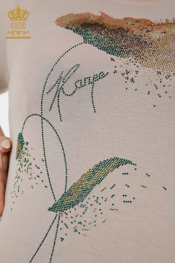 فروش عمده بلوز زنانه - رنگارنگ - سنگ دوزی - بژ - 78924 | KAZEE - 4