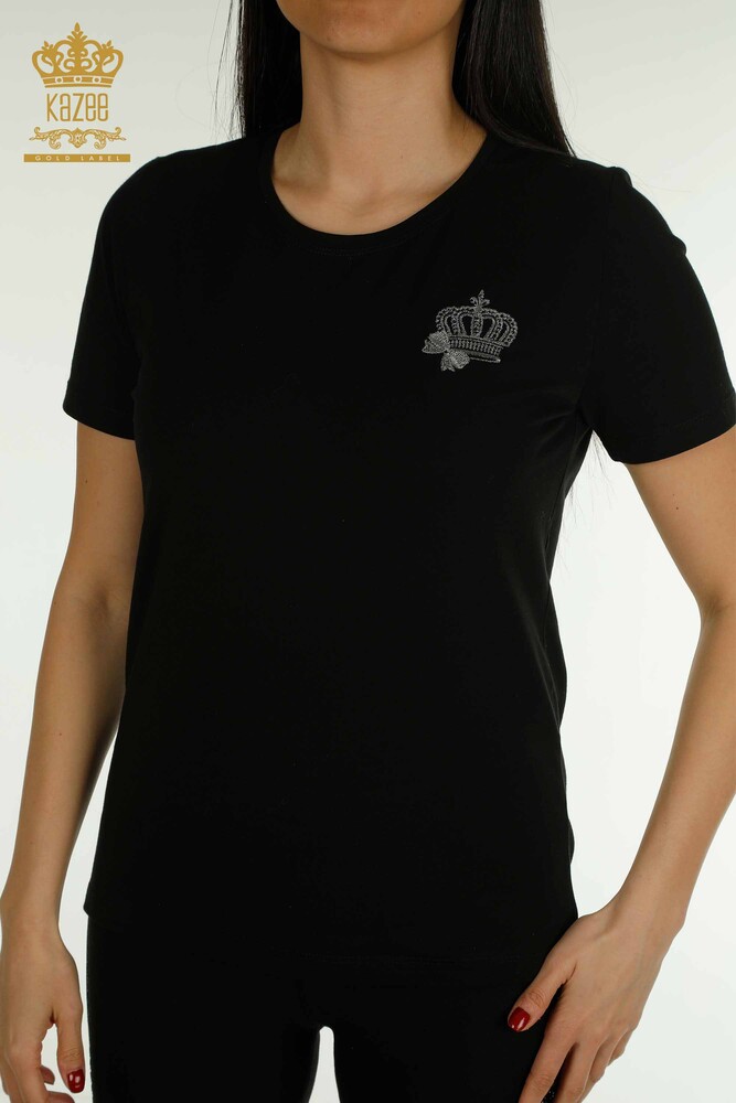 فروش عمده بلوز زنانه - تاج دوزی - مشکی - 79476 | KAZEE - 2