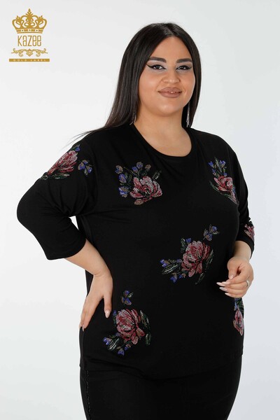 فروش عمده بلوز زنانه - طرح گل - مشکی - 78965 | KAZEE - 1