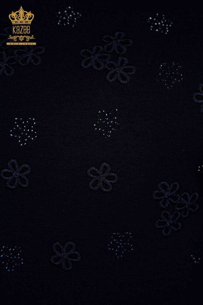 فروش عمده بلوز زنانه - طرح گل - آبی سرمه ای - 79100 | KAZEE - 3