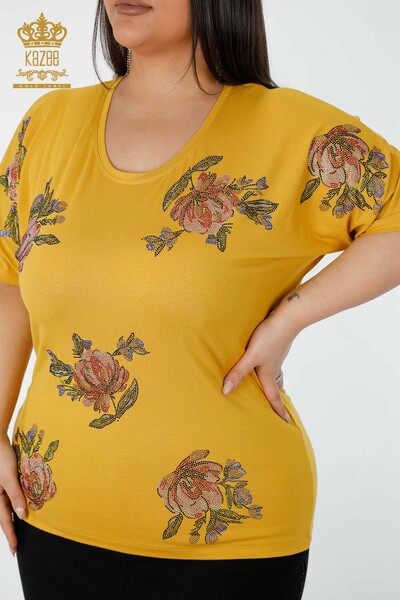 فروش عمده بلوز زنانه - طرح گل - زعفرانی - 78965 | KAZEE - 2