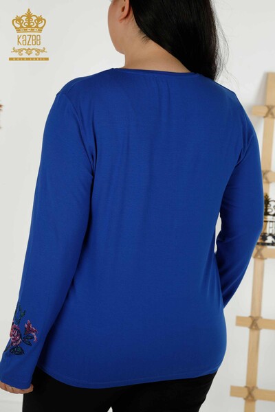 فروش عمده بلوز زنانه - طرح گل - ساکس - 79042 | KAZEE - 10