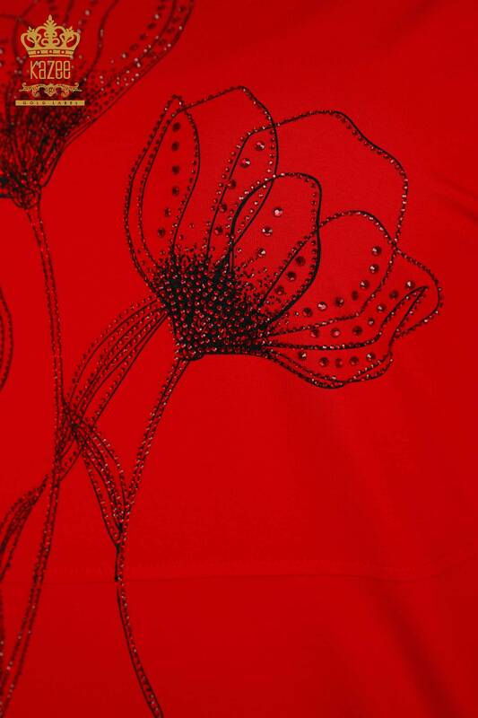 فروش عمده بلوز زنانه طرح گل قرمز - 79059 | KAZEE