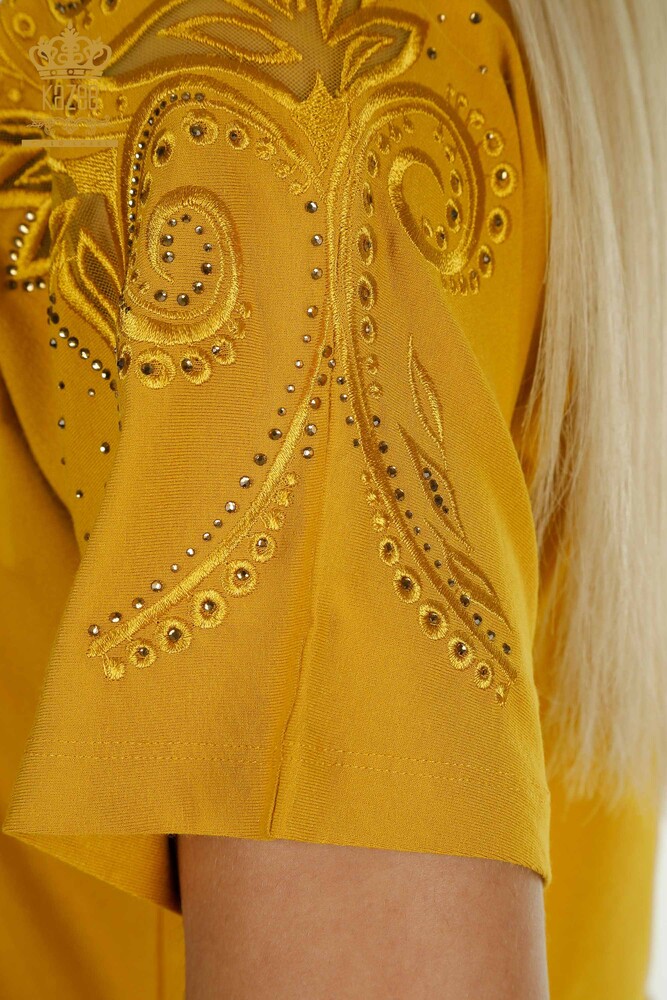 فروش عمده بلوز زنانه - طرح گل - زعفرانی - 79093 | KAZEE - 7