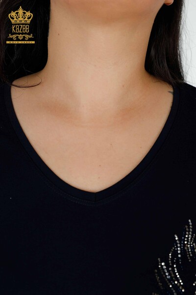 فروش عمده بلوز زنانه سرمه ای با طرح برگ-77970 / کازی - 4