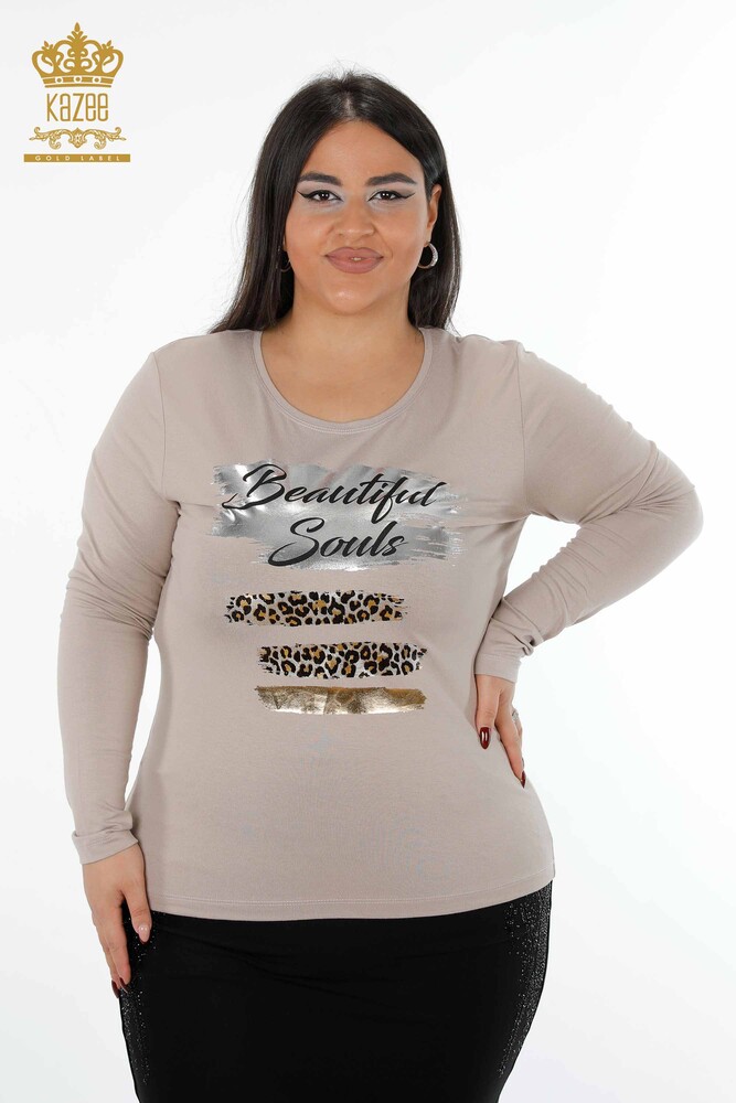 فروش عمده بلوز زنانه پلنگ دوزی یقه خدمه جزئیات خط - 79012 | KAZEE - 16