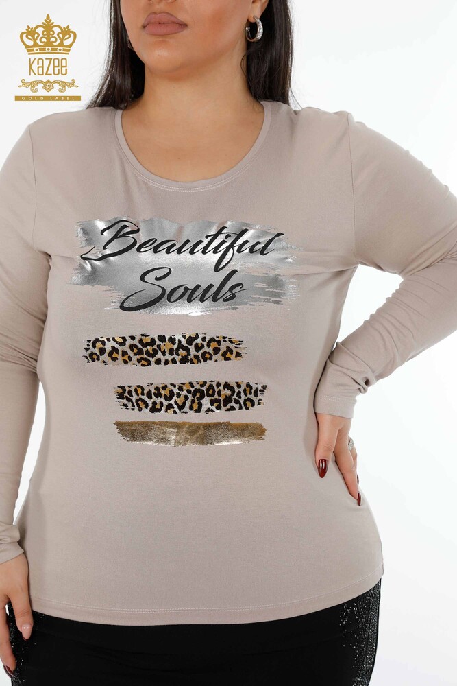 فروش عمده بلوز زنانه پلنگ دوزی یقه خدمه جزئیات خط - 79012 | KAZEE - 17