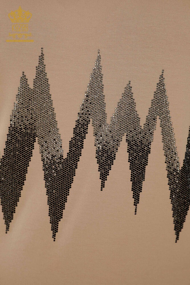 فروش عمده بلوز زنانه - طرح دار - آستین کوتاه - بژ - 79109 | KAZEE - 4