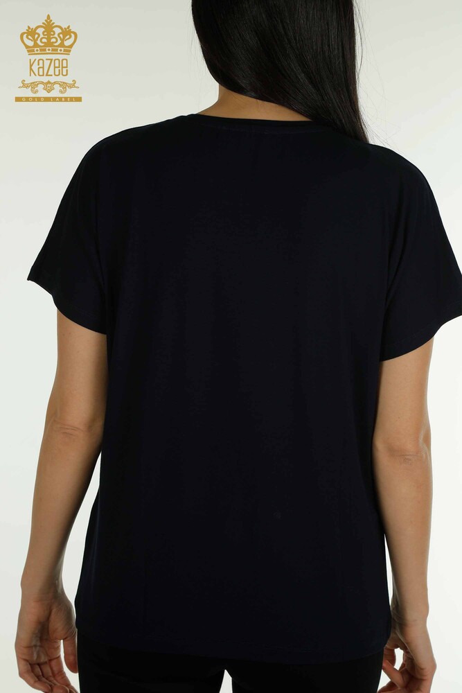 فروش عمده بلوز زنانه - جزییات جیبی - آبی سرمه ای - 79140 | KAZEE - 7