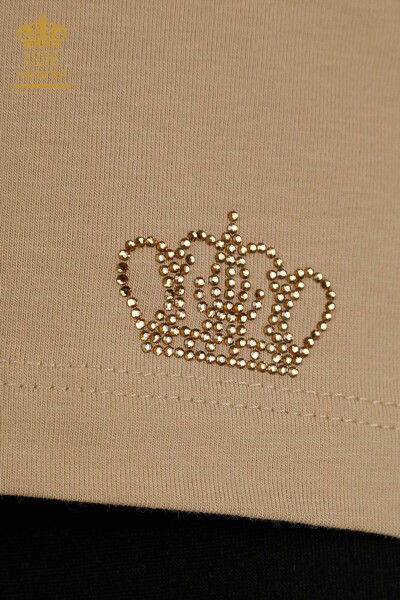 فروش عمده بلوز زنانه - آستین کوتاه - بژ - 79561 | KAZEE - 5