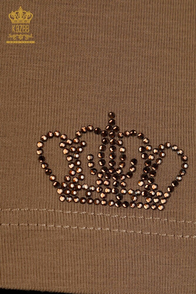 فروش عمده بلوز زنانه - آستین کوتاه - قهوه ای روشن - 79561 | KAZEE - 5