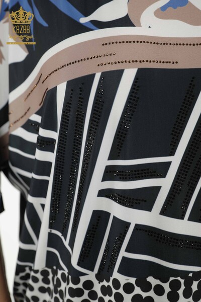 فروش عمده بلوز زنانه - آستین کوتاه - ناوی - 12043 | KAZEE - 4