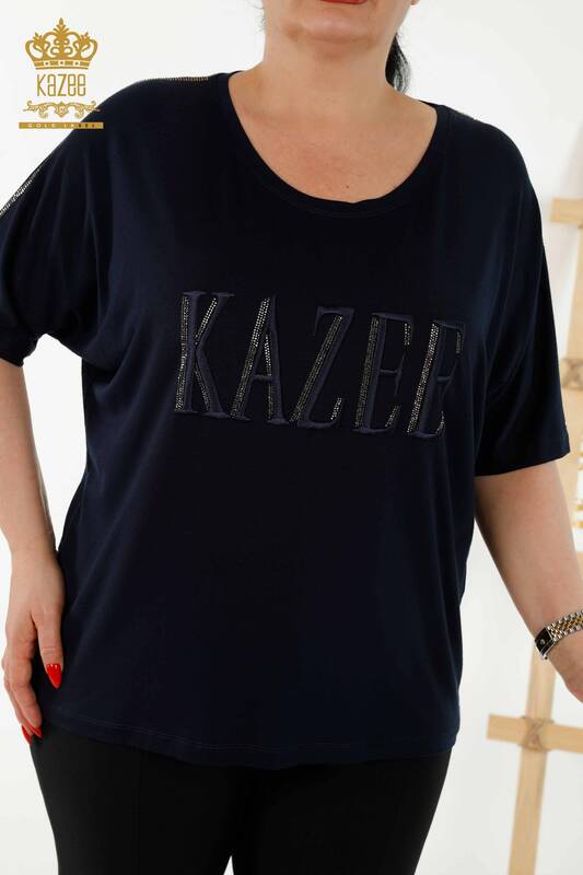 فروش عمده بلوز زنانه - آستین کوتاه - آبی سرمه ای - 78804 | KAZEE
