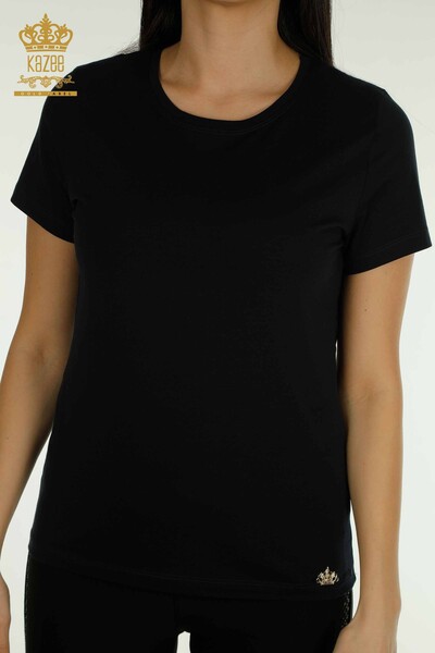 فروش عمده بلوز زنانه - آستین کوتاه - آبی سرمه ای - 79178 | KAZEE - 2