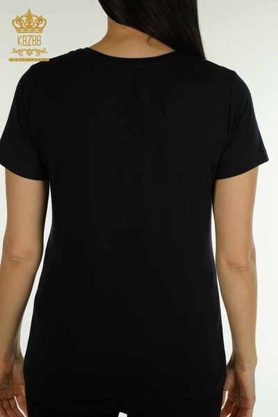 فروش عمده بلوز زنانه - آستین کوتاه - آبی سرمه ای - 79178 | KAZEE - 6