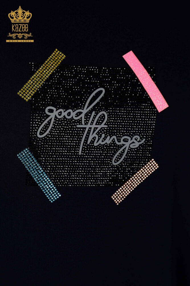 فروش عمده بلوز زنانه - آستین کوتاه - آبی سرمه ای - 79323 | KAZEE - 3