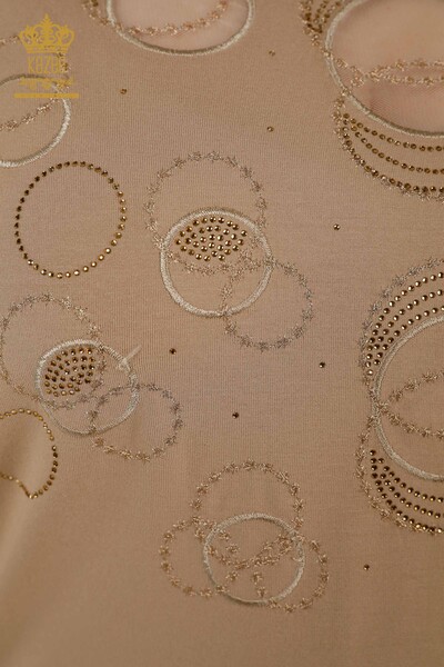 فروش عمده بلوز زنانه - آستین کوتاه - طرح دار - بژ - 79094 | KAZEE - 4