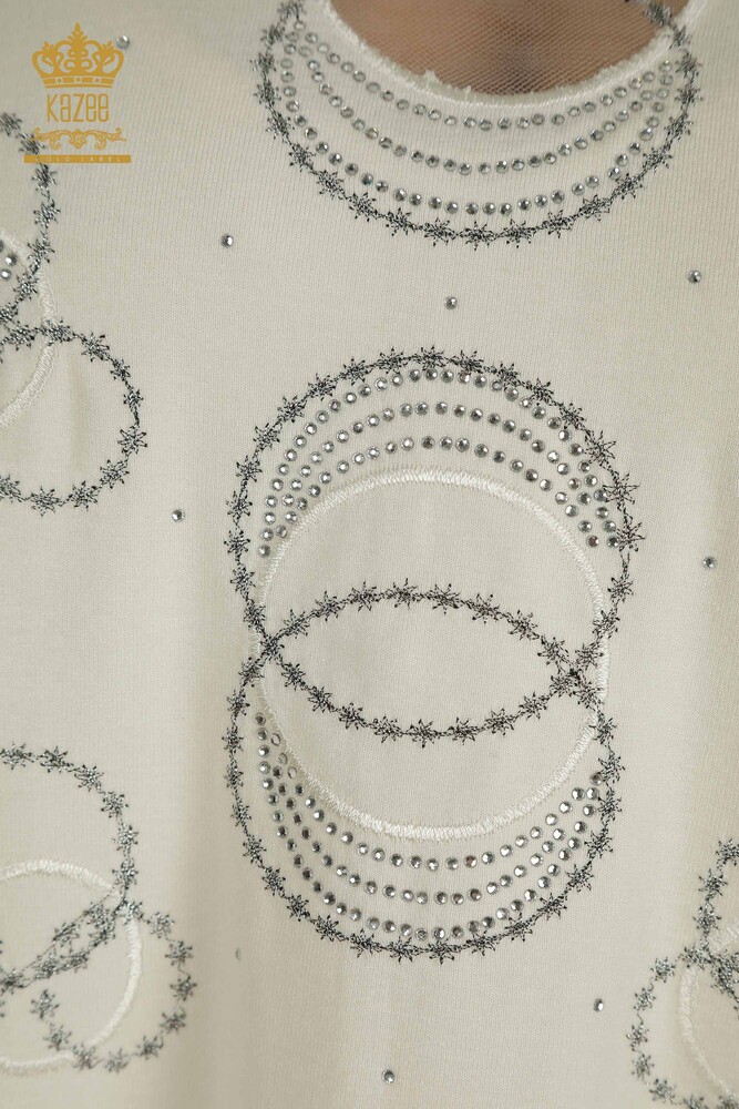 فروش عمده بلوز زنانه - آستین کوتاه - طرح دار - اکرو - 79094 | KAZEE - 4