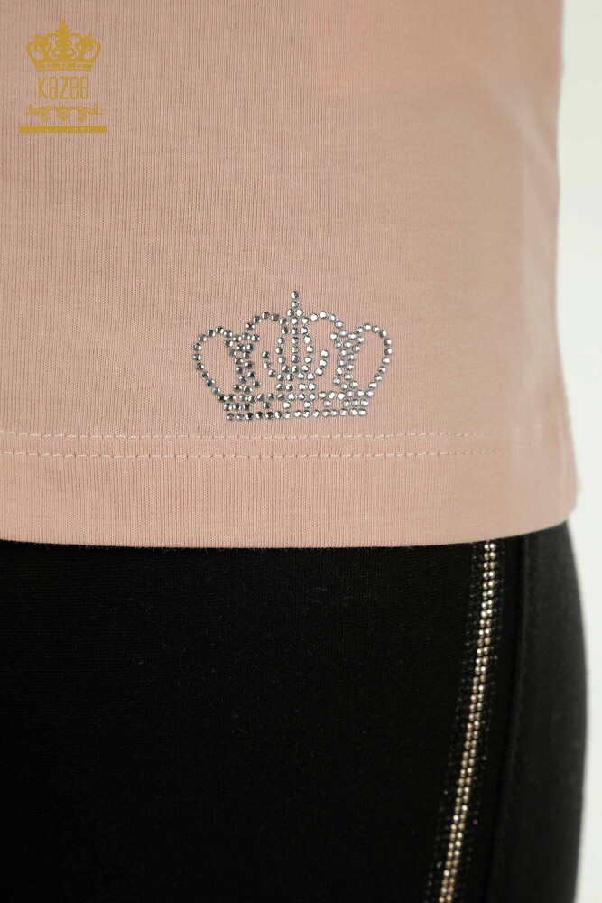 فروش عمده بلوز زنانه - آستین کوتاه - پودری - 79561 | KAZEE - 5