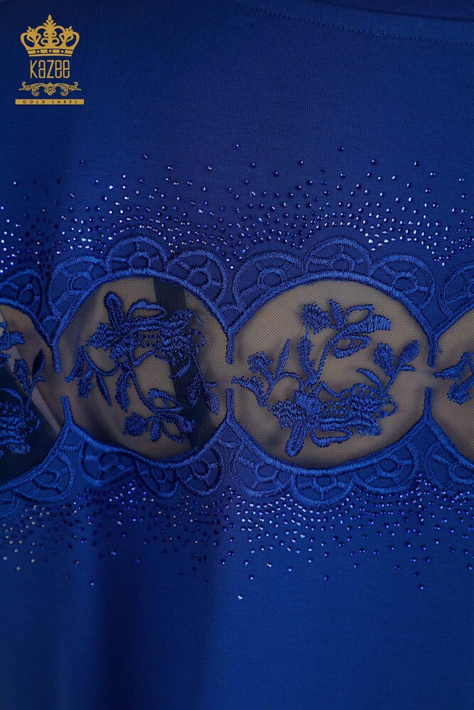 فروش عمده بلوز زنانه - آستین کوتاه - ساکس - 79302 | KAZEE - 7