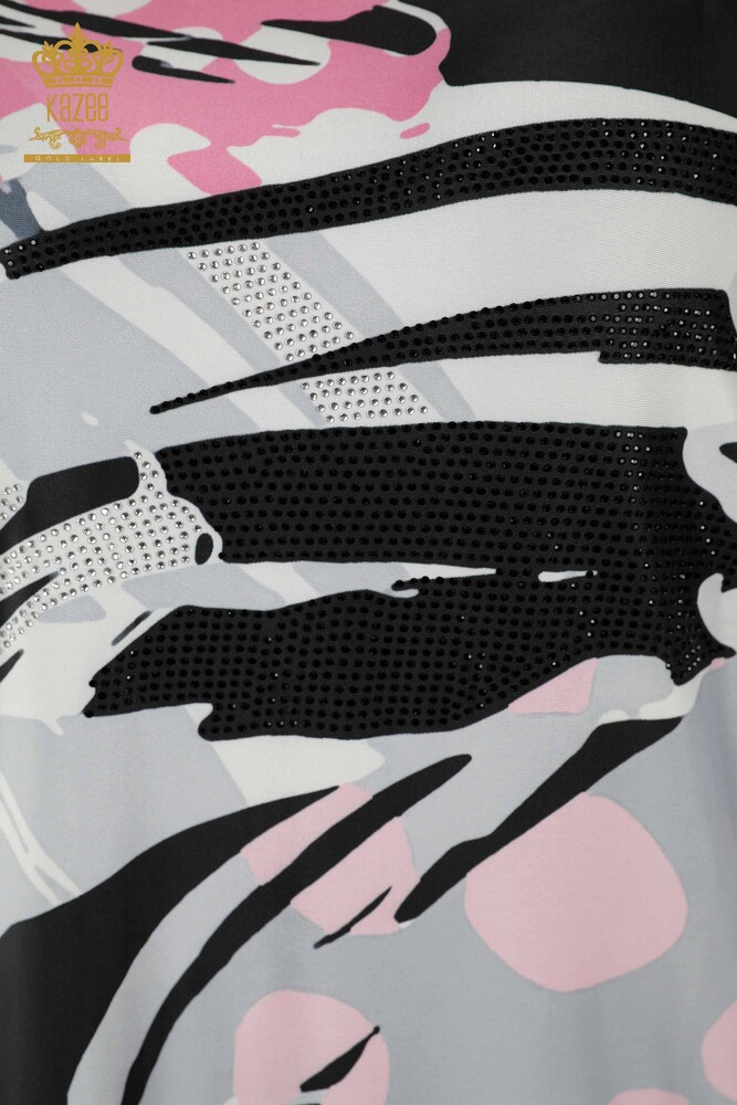 فروش عمده بلوز زنانه - آستین کوتاه - سنگ دوزی - طوسی - 77897 | KAZEE - 3