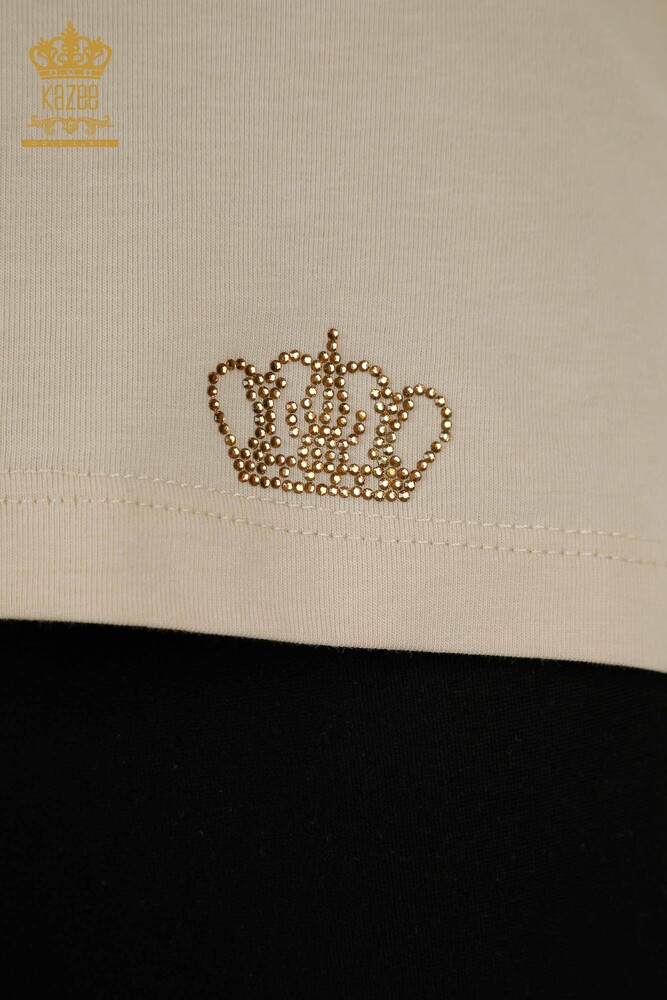 فروش عمده بلوز زنانه - آستین کوتاه - بژ روشن - 79563 | KAZEE - 5