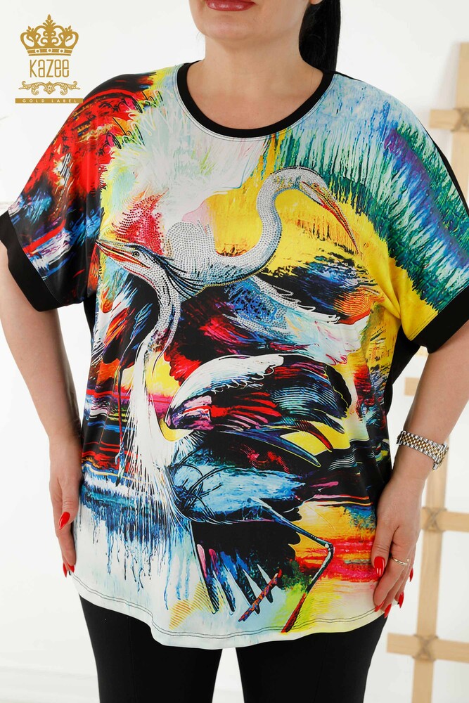 فروش عمده بلوز زنانه - سنگ دوزی - دیجیتال - 12095 | KAZEE - 2