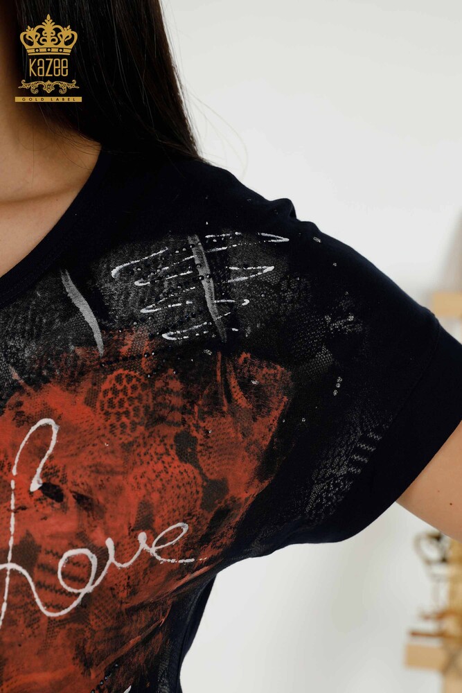 فروش عمده بلوز زنانه - سنگ دوزی - سرمه ای - 79115 | KAZEE - 5