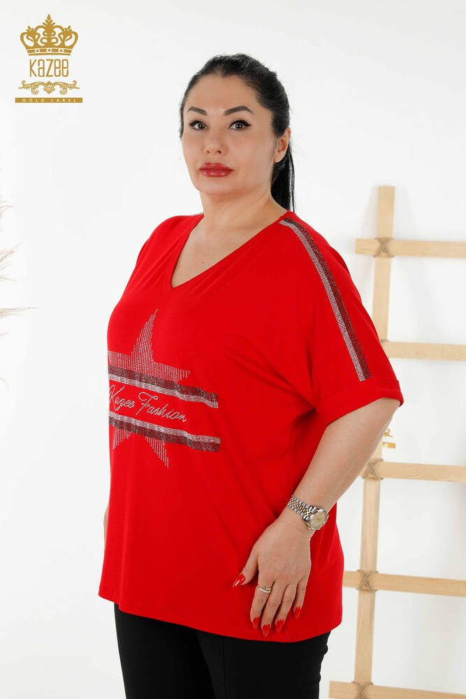 فروش عمده بلوز زنانه - سنگ دوزی - قرمز - 78882 | KAZEE - 1