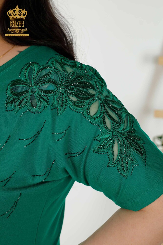 فروش عمده بلوز زنانه - مشروح توری - سبز - 79086 | KAZEE - 5