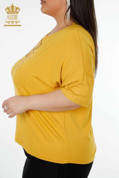 فروش عمده بلوز زنانه - توری - جزئی - زعفرانی - 78908 | KAZEE - 4