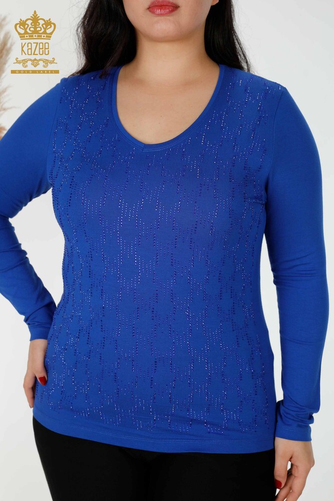 فروش عمده یقه بلوز زنانه با گلدوزی سنگی تیره-79016 / کازی - 2