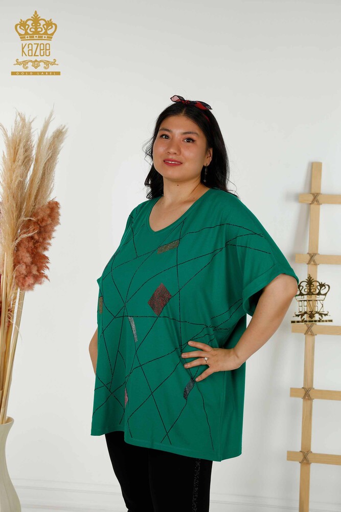 فروش عمده بلوز زنانه V یقه سبز - 79320 | KAZEE - 1