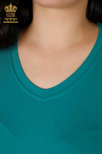 فروش عمده بلوز زنانه - سنگ دوزی - یقه وی - سبز - 77927 | KAZEE - 5