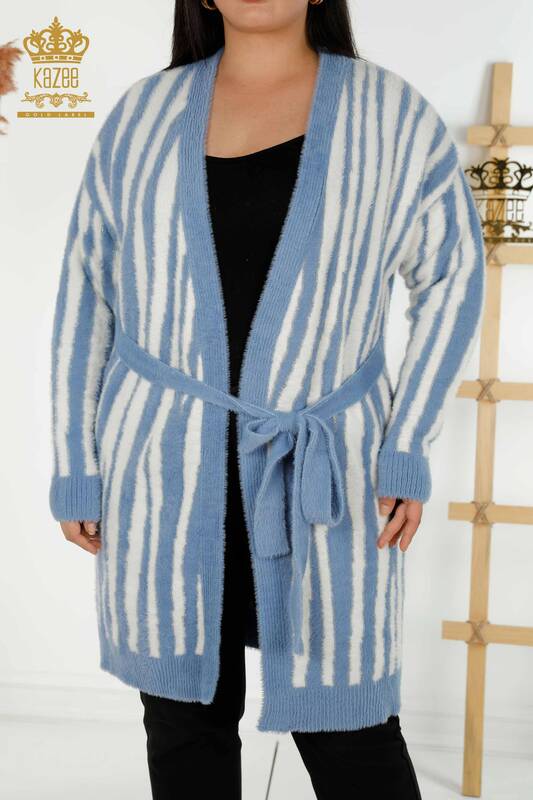 فروش عمده ژاکت کش باف پشمی زنانه آنگورا دو رنگ آبی - 30312 | KAZEE