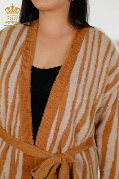 فروش عمده ژاکت کش باف پشمی زنانه آنگورا دو رنگ قهوه ای - 30312 | KAZEE - Thumbnail