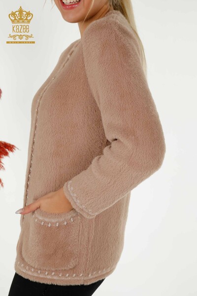 فروش عمده ژاکت کش باف پشمی زنانه - آنگورا - دو جیب - بژ - 30371 | KAZEE - 6