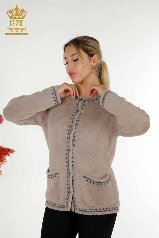 فروش عمده ژاکت کش باف پشمی زنانه - آنگورا - دو جیب - راسو - 30371 | KAZEE