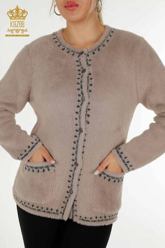 فروش عمده ژاکت کش باف پشمی زنانه - آنگورا - دو جیب - راسو - 30371 | KAZEE