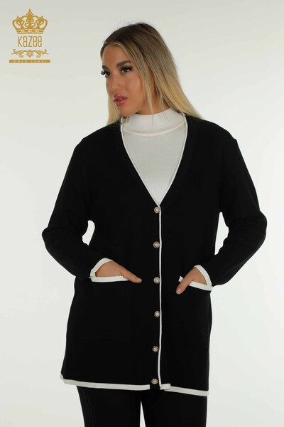 فروش عمده ژاکت کش باف پشمی زنانه جیبی دکمه دار - 30148 | KAZEE - Thumbnail