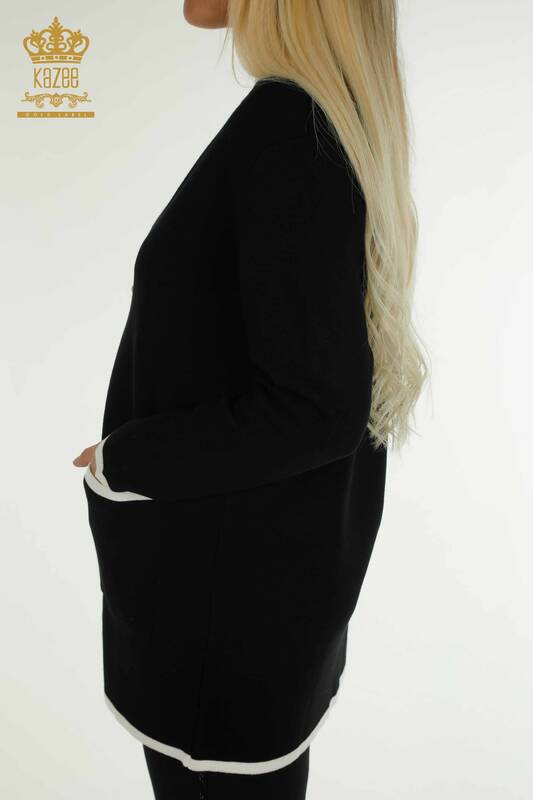 فروش عمده ژاکت کش باف پشمی زنانه جیبی دکمه دار - 30148 | KAZEE