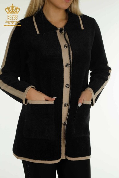 فروش عمده ژاکت کش باف پشمی زنانه - دکمه دار - آنگورا - مشکی - 30444 | KAZEE - Thumbnail