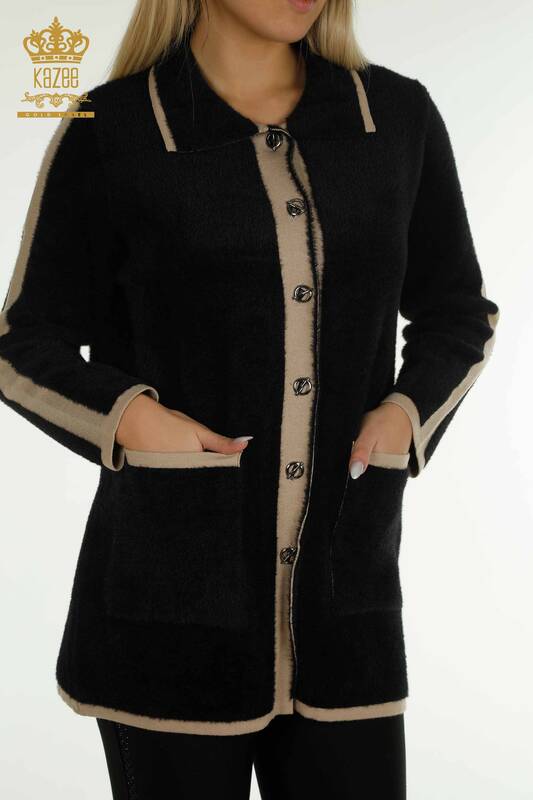 فروش عمده ژاکت کش باف پشمی زنانه - دکمه دار - آنگورا - مشکی - 30444 | KAZEE