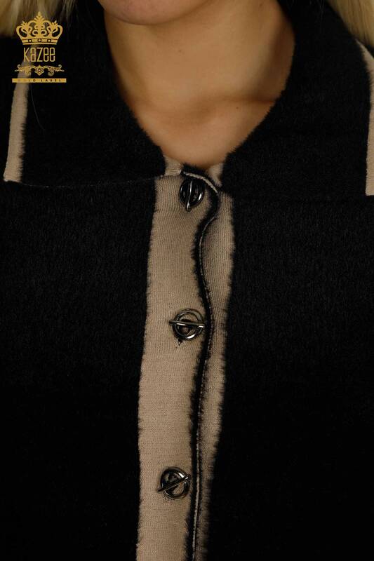 فروش عمده ژاکت کش باف پشمی زنانه - دکمه دار - آنگورا - مشکی - 30444 | KAZEE