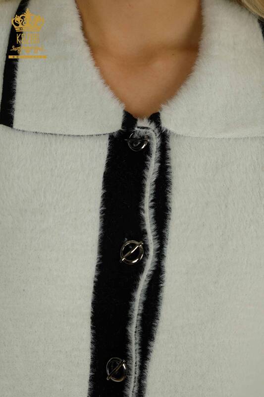 فروش عمده ژاکت کش باف پشمی زنانه - دکمه دار - آنگورا - اکرو - 30444 | KAZEE