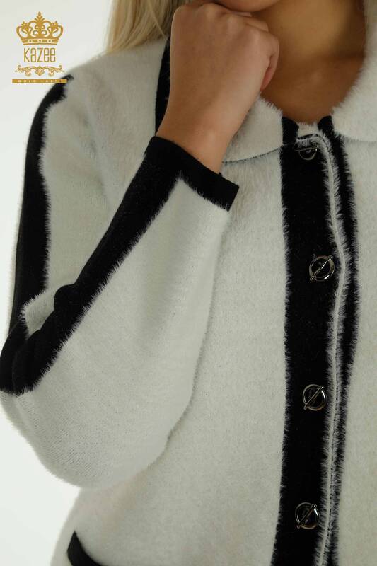 فروش عمده ژاکت کش باف پشمی زنانه - دکمه دار - آنگورا - اکرو - 30444 | KAZEE