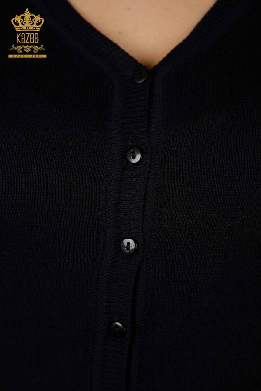 فروش عمده ژاکت کش باف پشمی زنانه - دکمه دار - آبی سرمه ای - 10712 | KAZEE