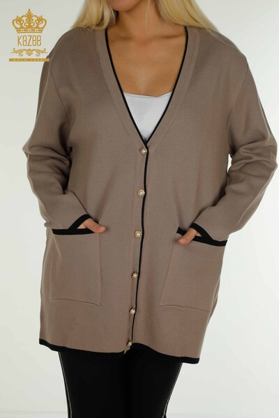 فروش عمده ژاکت کش باف پشمی زنانه - دکمه دار - جیبی - راسو - 30148 | KAZEE - Thumbnail