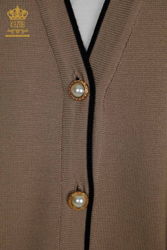 فروش عمده ژاکت کش باف پشمی زنانه - دکمه دار - جیبی - راسو - 30148 | KAZEE