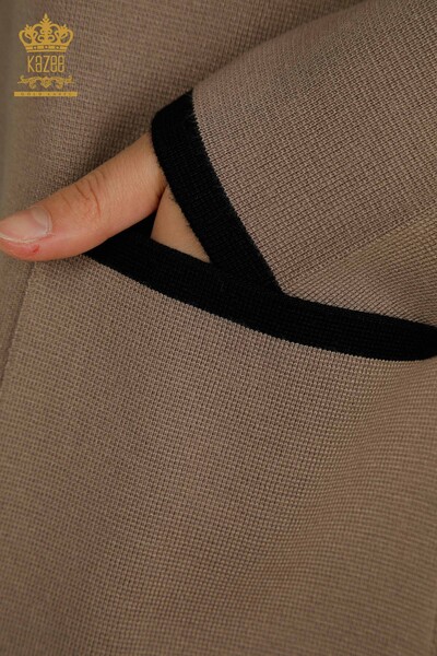 فروش عمده ژاکت کش باف پشمی زنانه - دکمه دار - جیبی - راسو - 30148 | KAZEE - Thumbnail